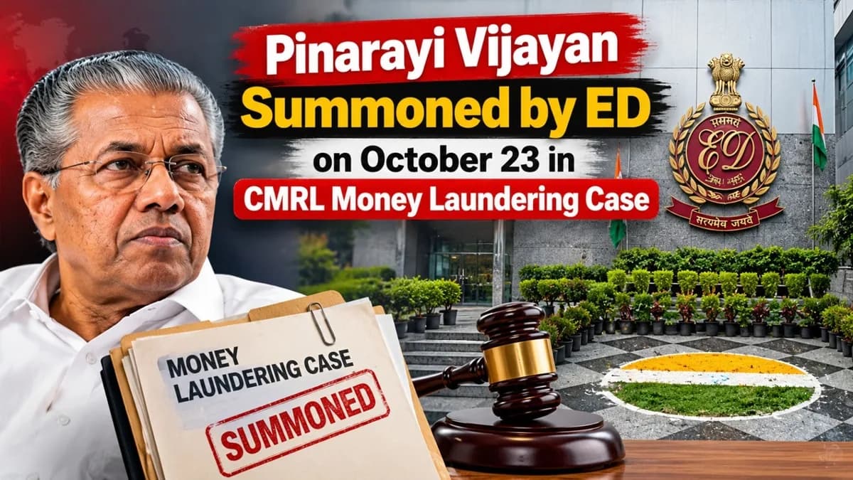 Pinarayi Vijayan Summoned by ED on October 23 in CMRL Case