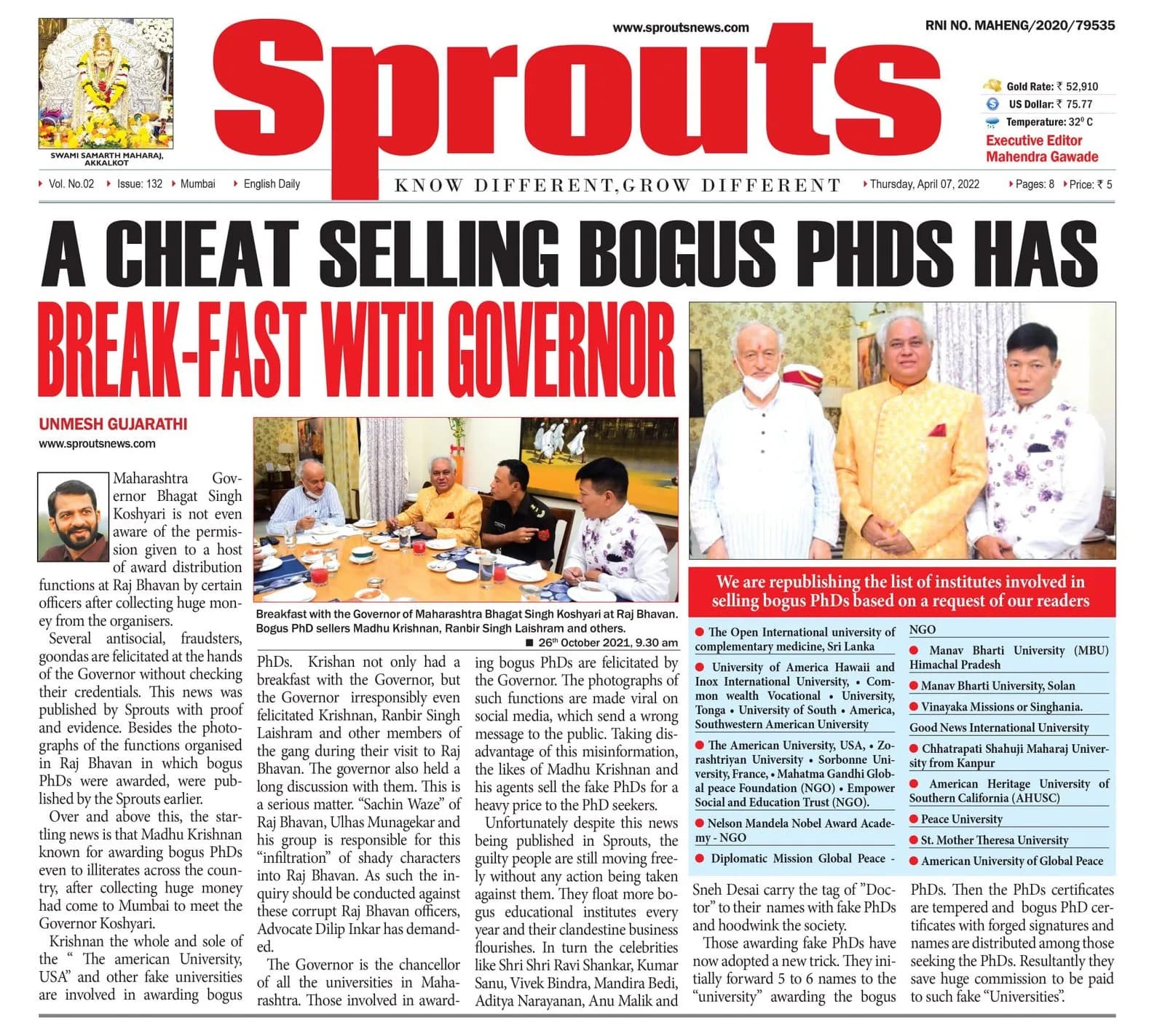 A cheat selling thousands of bogus PhDs has break-fast with Governor