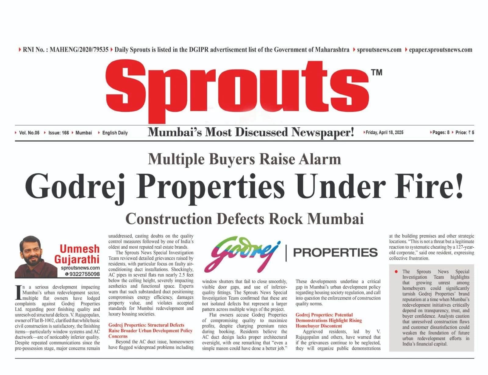 Godrej Properties Ltd. Faces Heat Over Construction Flaws.