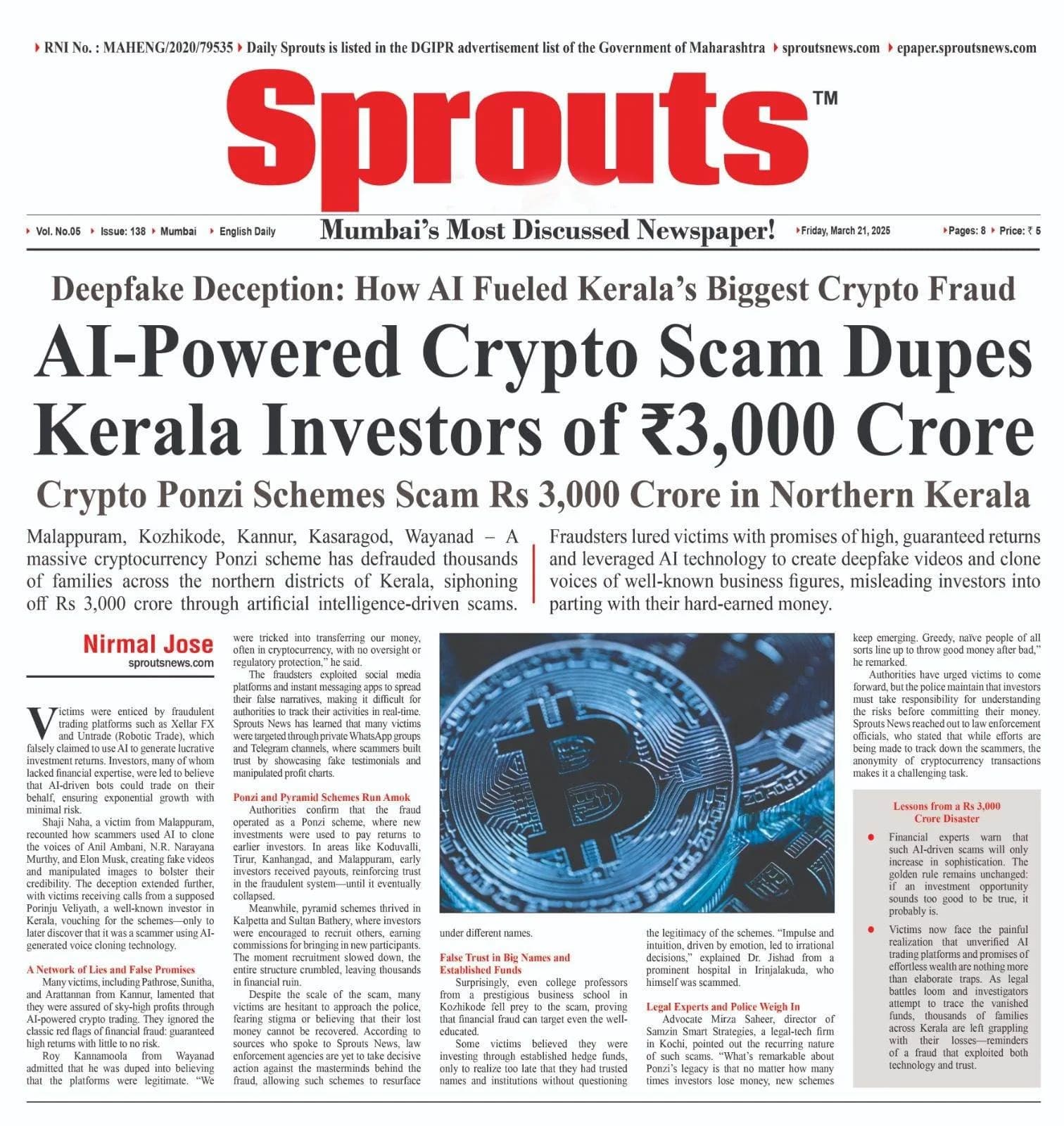 AI-Powered Crypto Scam Defrauds Kerala Investors of ₹3,000 Crore.