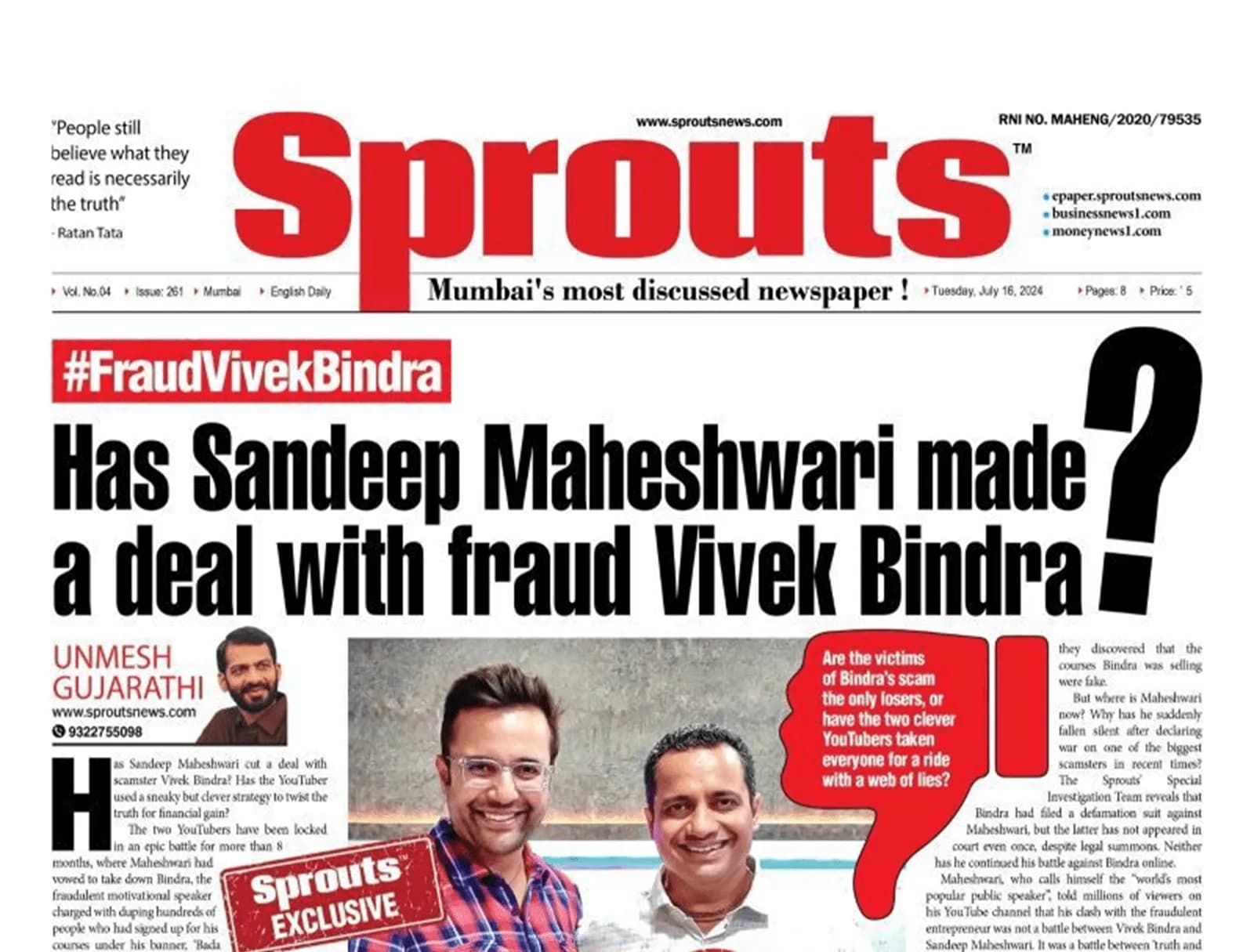 Deal or Deception? Youtuber Sandeep Maheshwari & Vivek Bindra Brings Twist.
