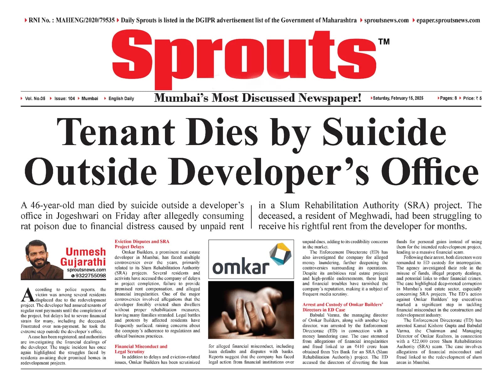 Tenant Dies by Suicide Outside Developer’s Office in Mumbai.