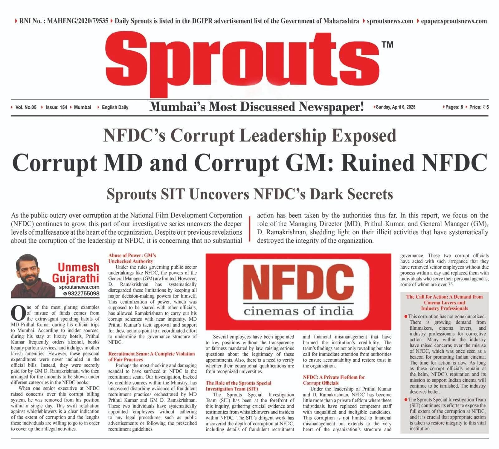 NFDC Corruption Exposed: MD & GM Face Major Allegations.