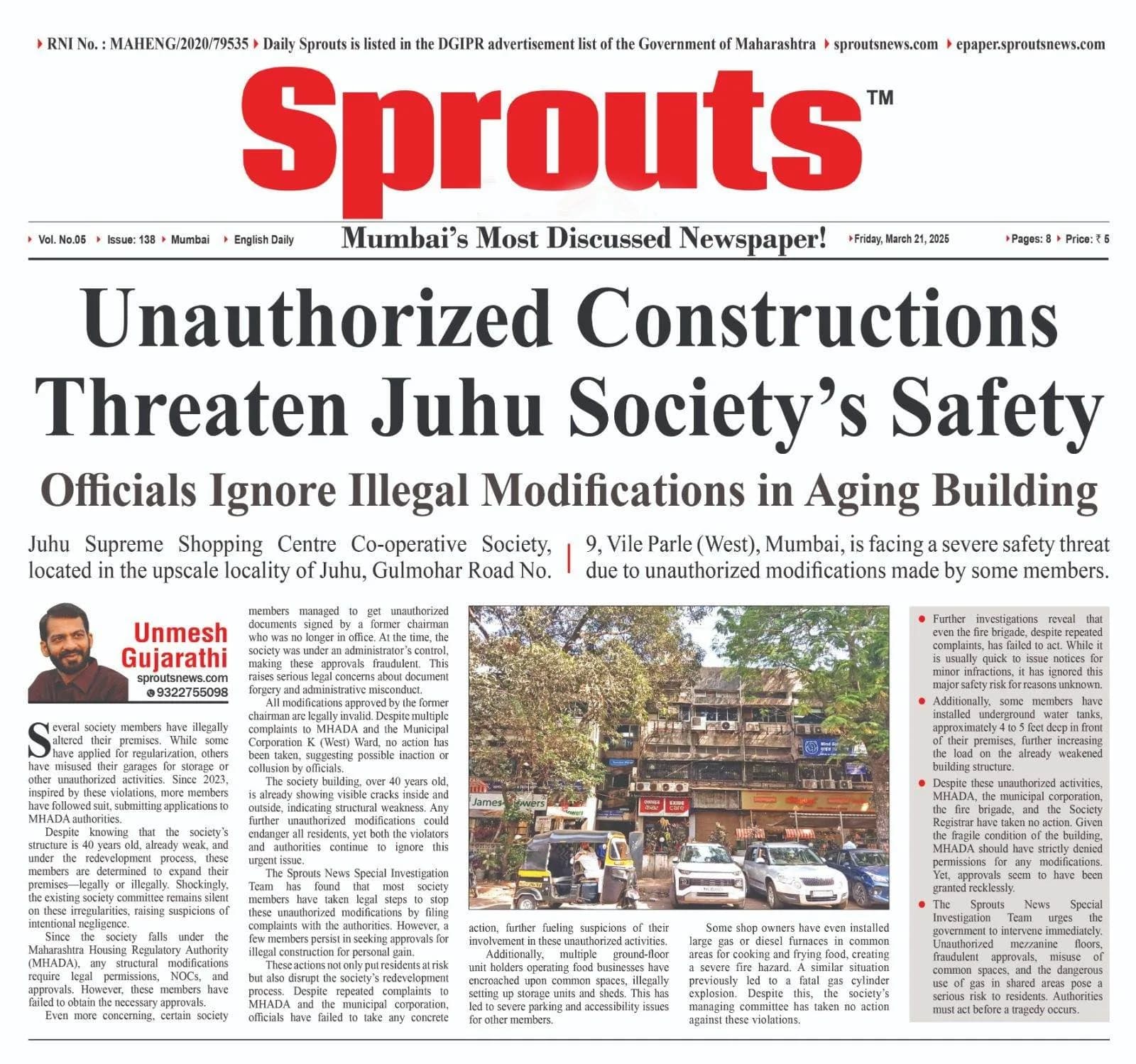 Unauthorized Constructions Endanger Safety at Juhu's Society.