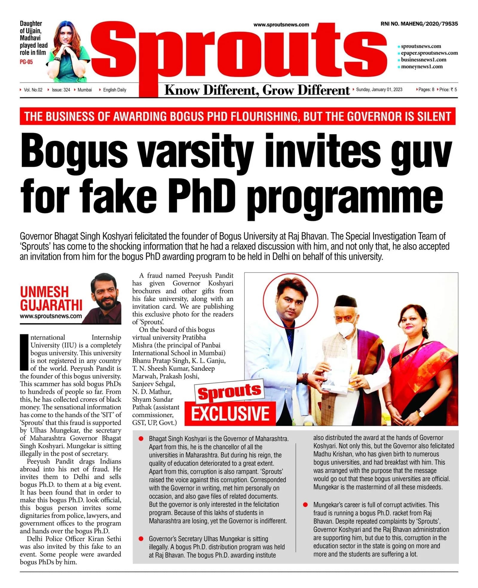 Bogus varsity invites guv for fake Ph.D. program at Raj Bhavan