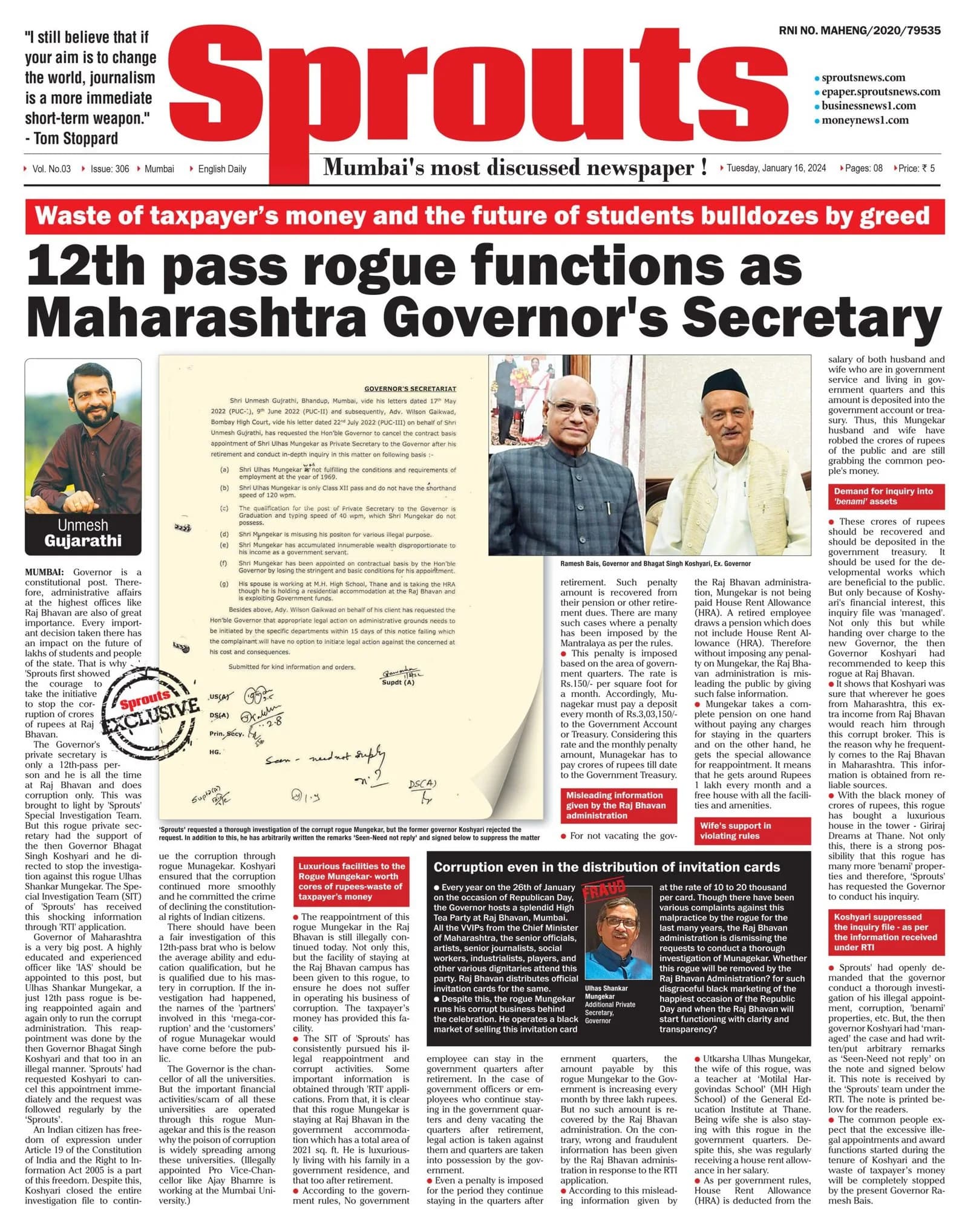 12th pass rogue functions as Governor's Secretary