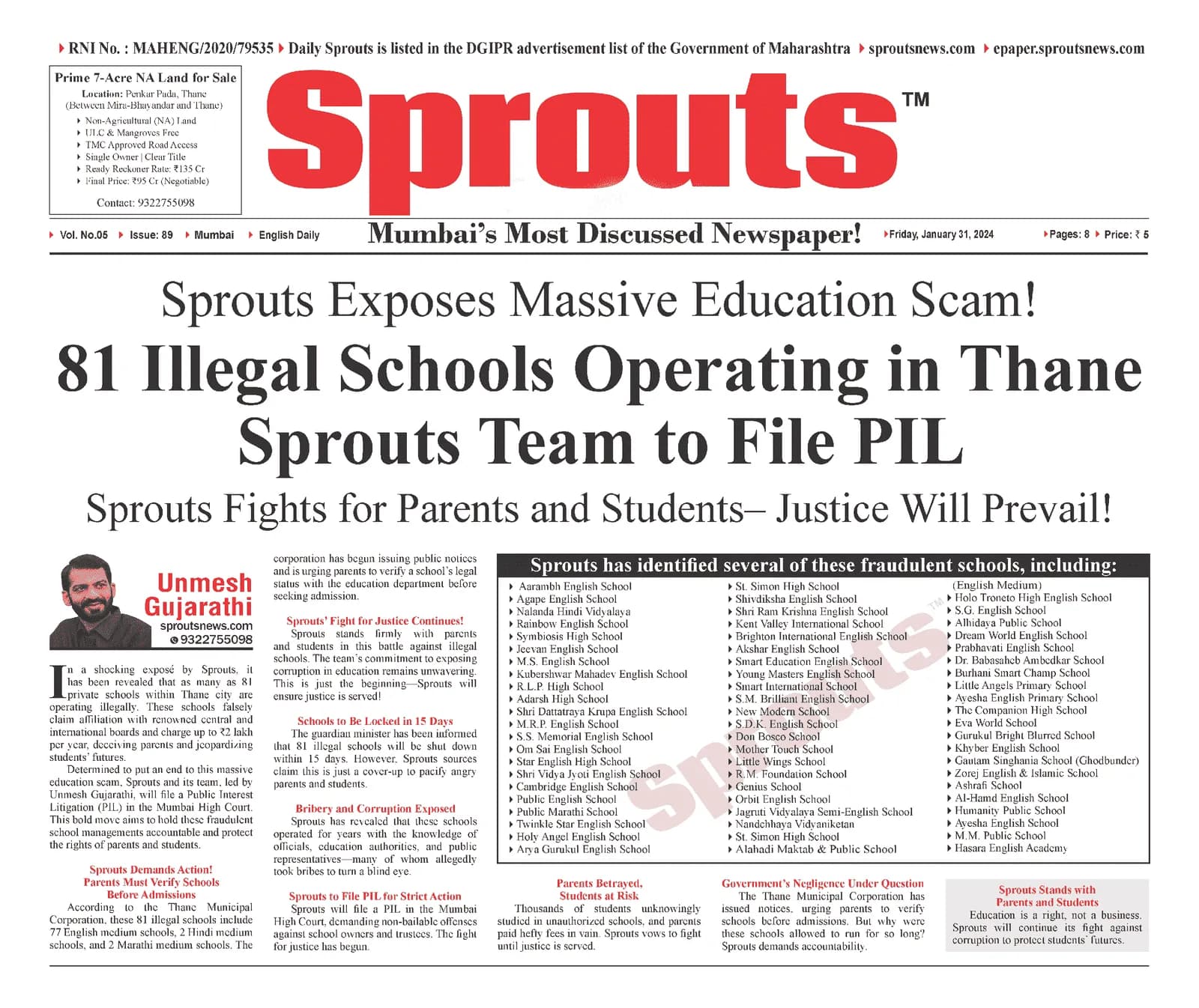 Sprouts Exposes Massive Education Scam! 81 Illegal Schools in Thane.