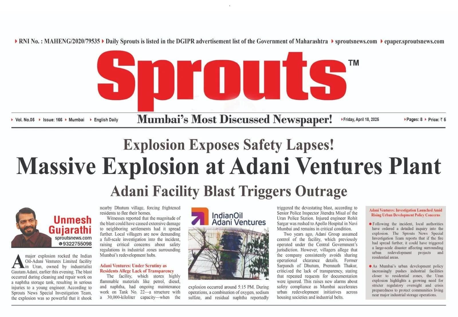 Massive Explosion Rocks Adani Ventures Plant in Uran.