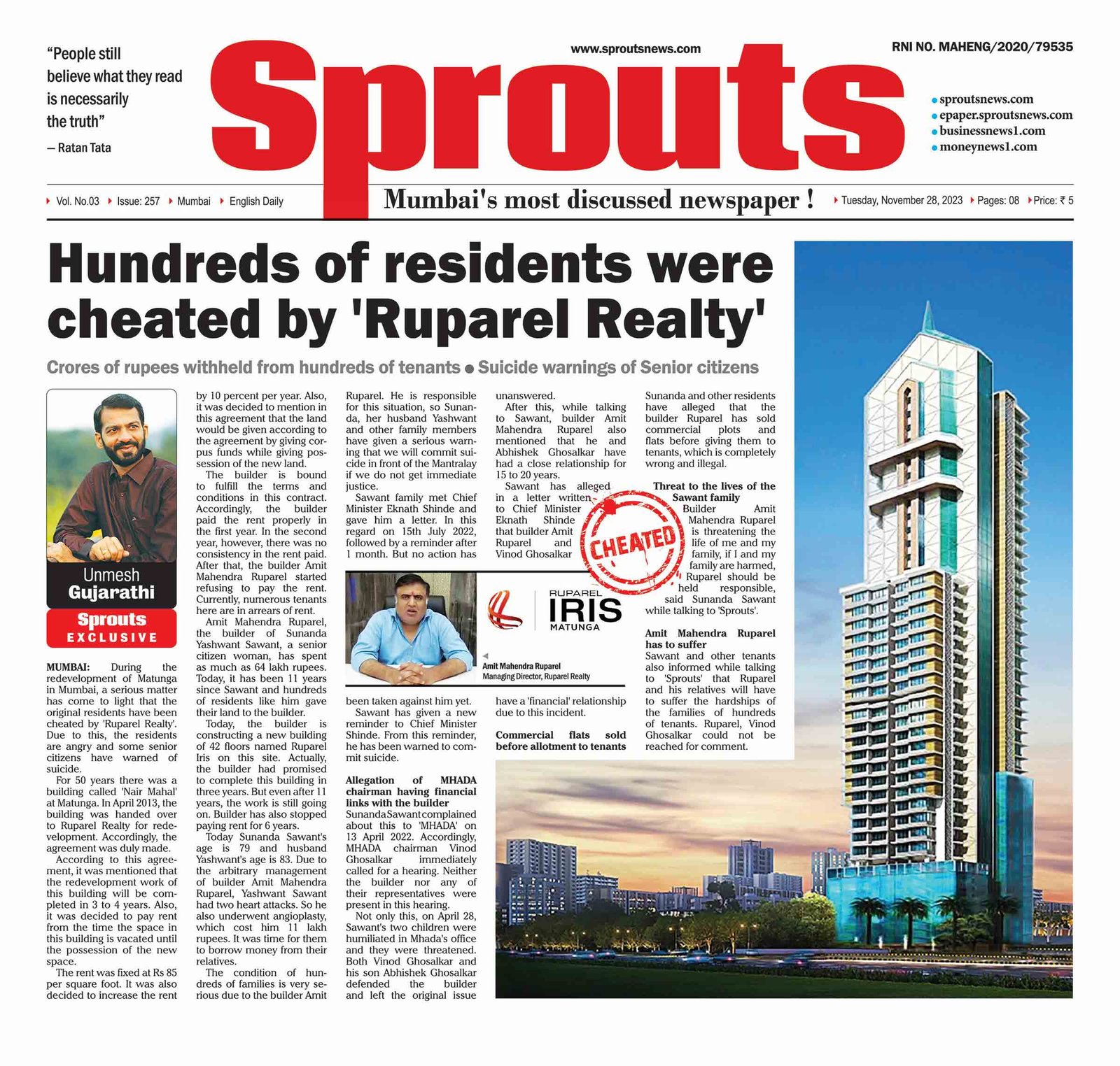 Residents cheated by Ruparel Realty