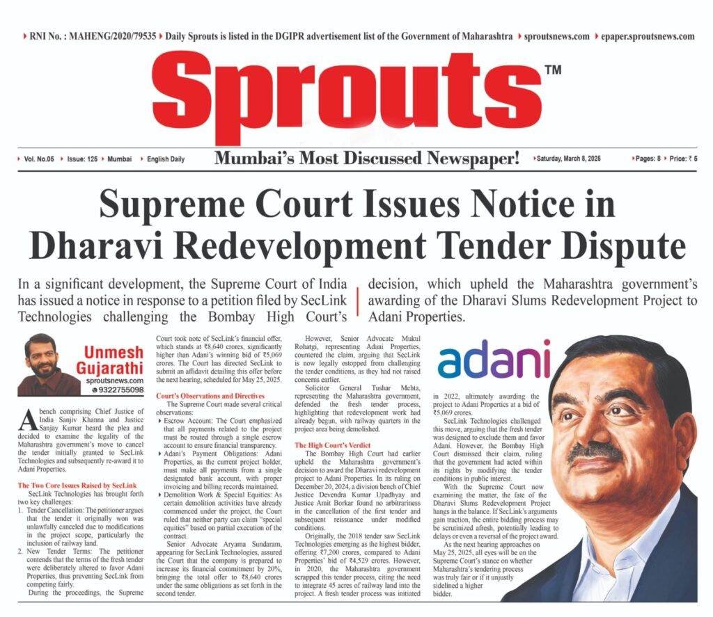 Supreme Court Issues Notice in Dharavi Redevelopment Tender Dispute