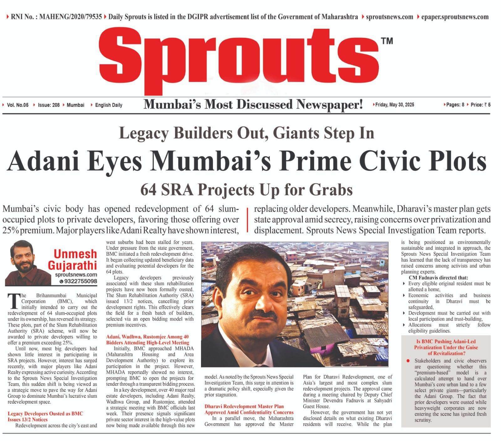 Adani Bids for Mumbai SRA Plots in Mega Land Grab