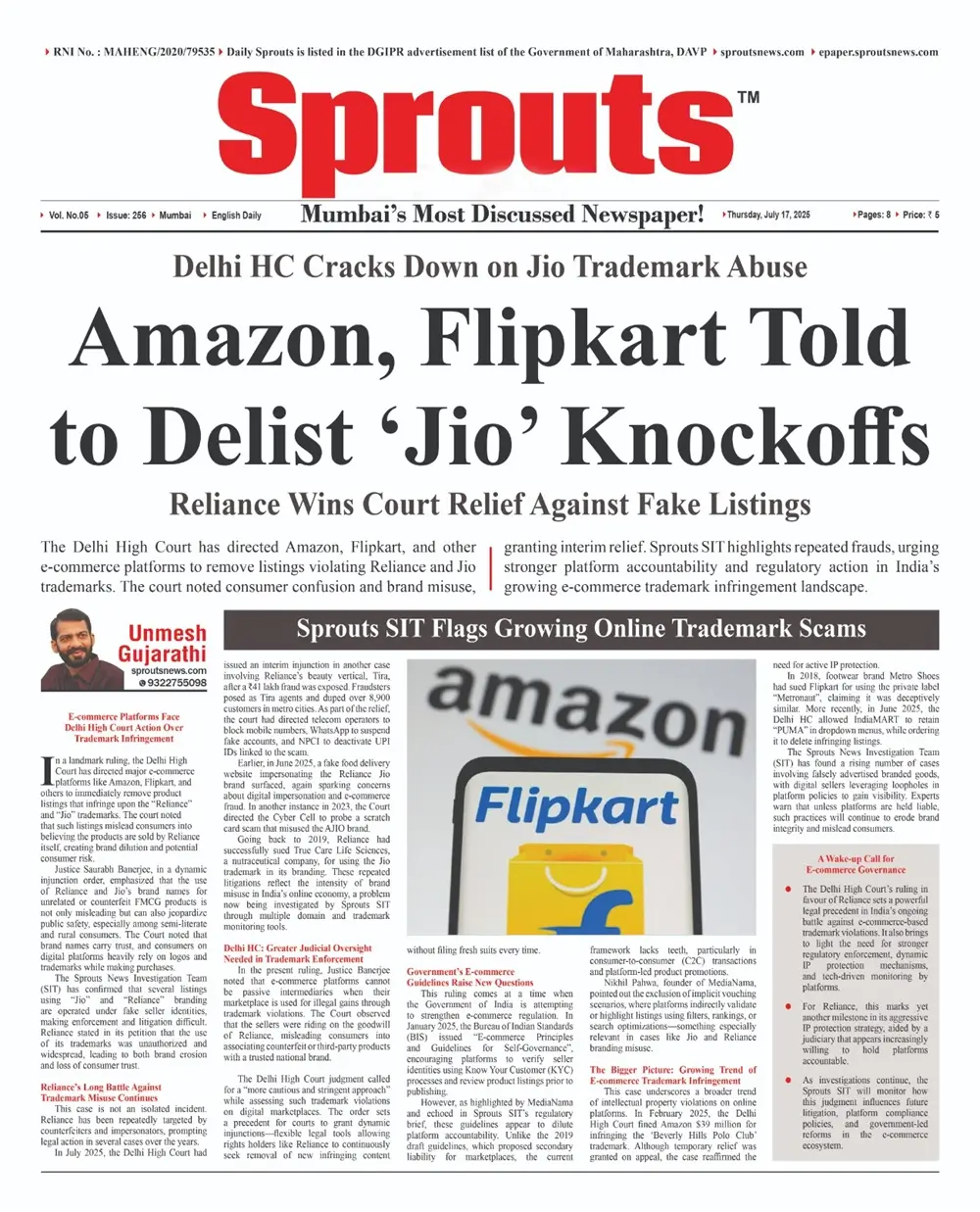 Delhi High Court Orders Amazon, Flipkart to Delist Jio Knockoff Listings.