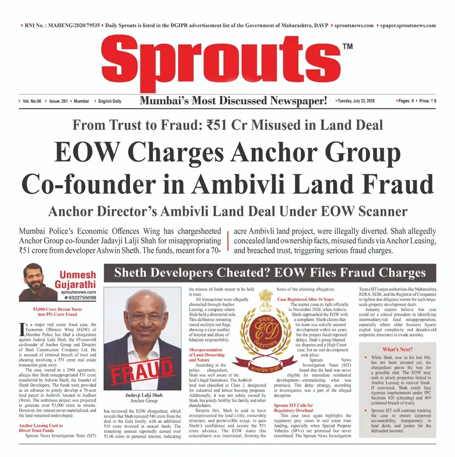 EOW Charges Anchor Co‑Founder Jadavji Lalji Shah in ₹51 Cr Ambivli Land Scam.