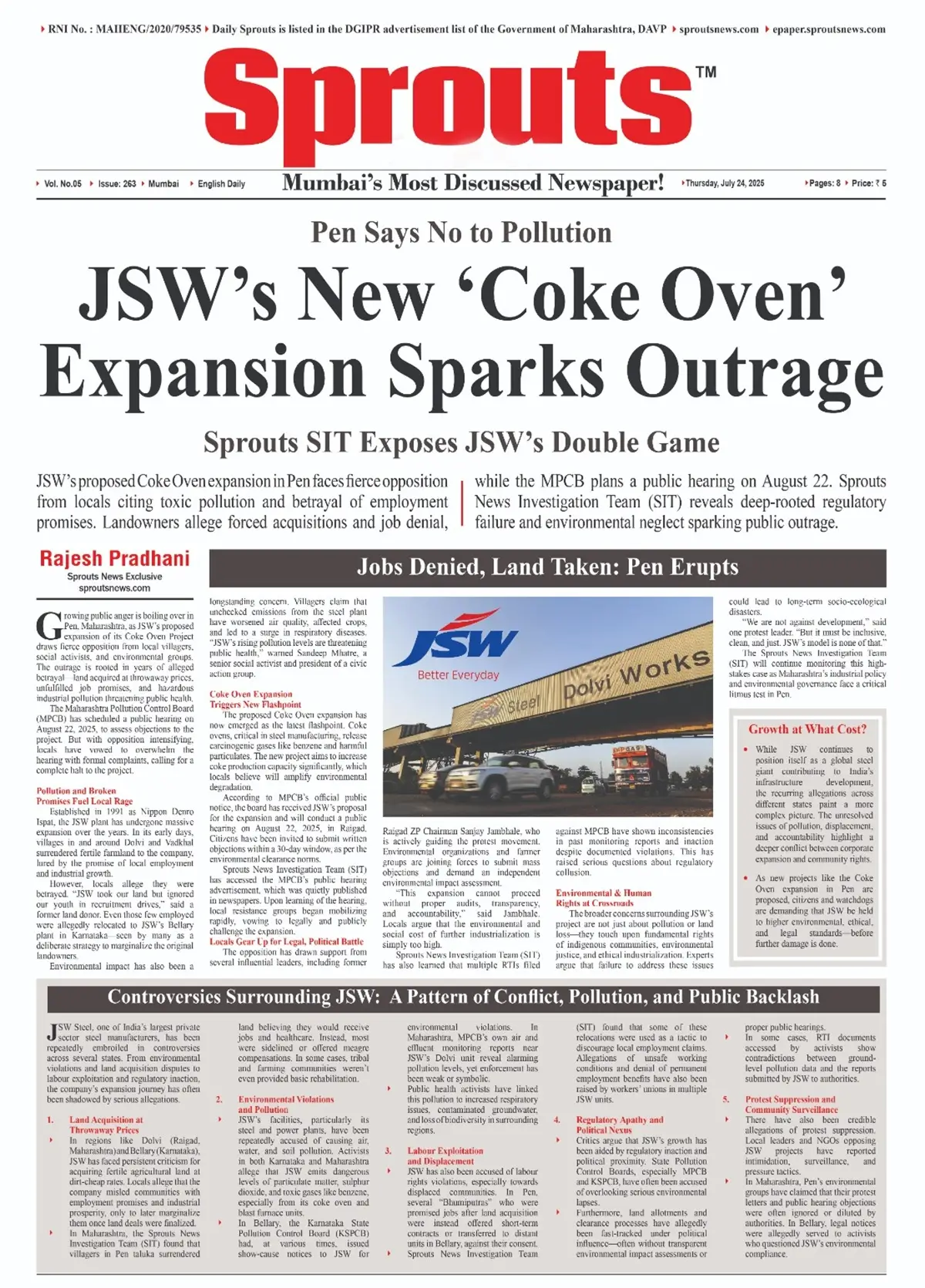 JSW’s Coke Oven Expansion in Pen Triggers Fierce Local Outcry.