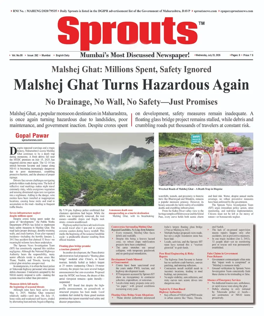 Malshej Ghat Turns Hazardous Again Amid Storm‑Driven Landslides.