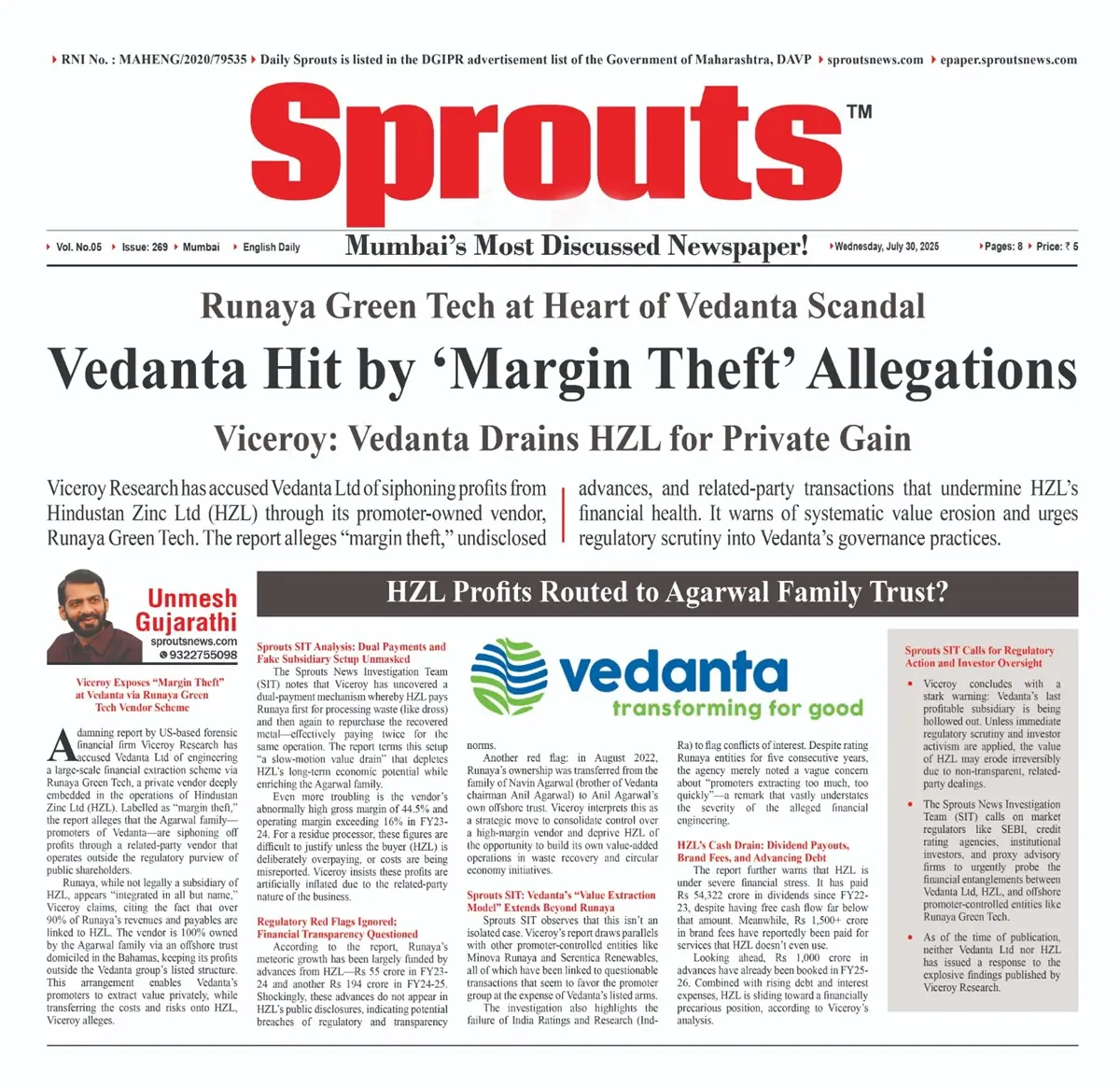 Vedanta Hit by ‘Margin Theft’ Allegations Runaya Green Tech at Core.