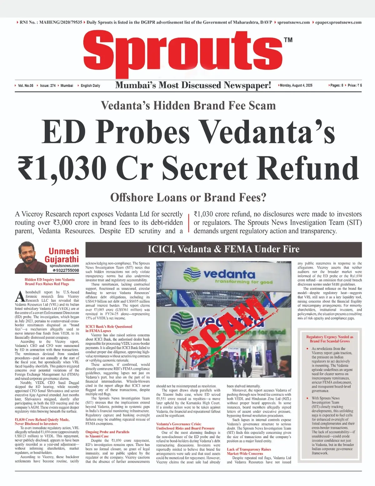 ED Investigates Vedanta Over ₹1,030 Cr Brand Fee Scam.