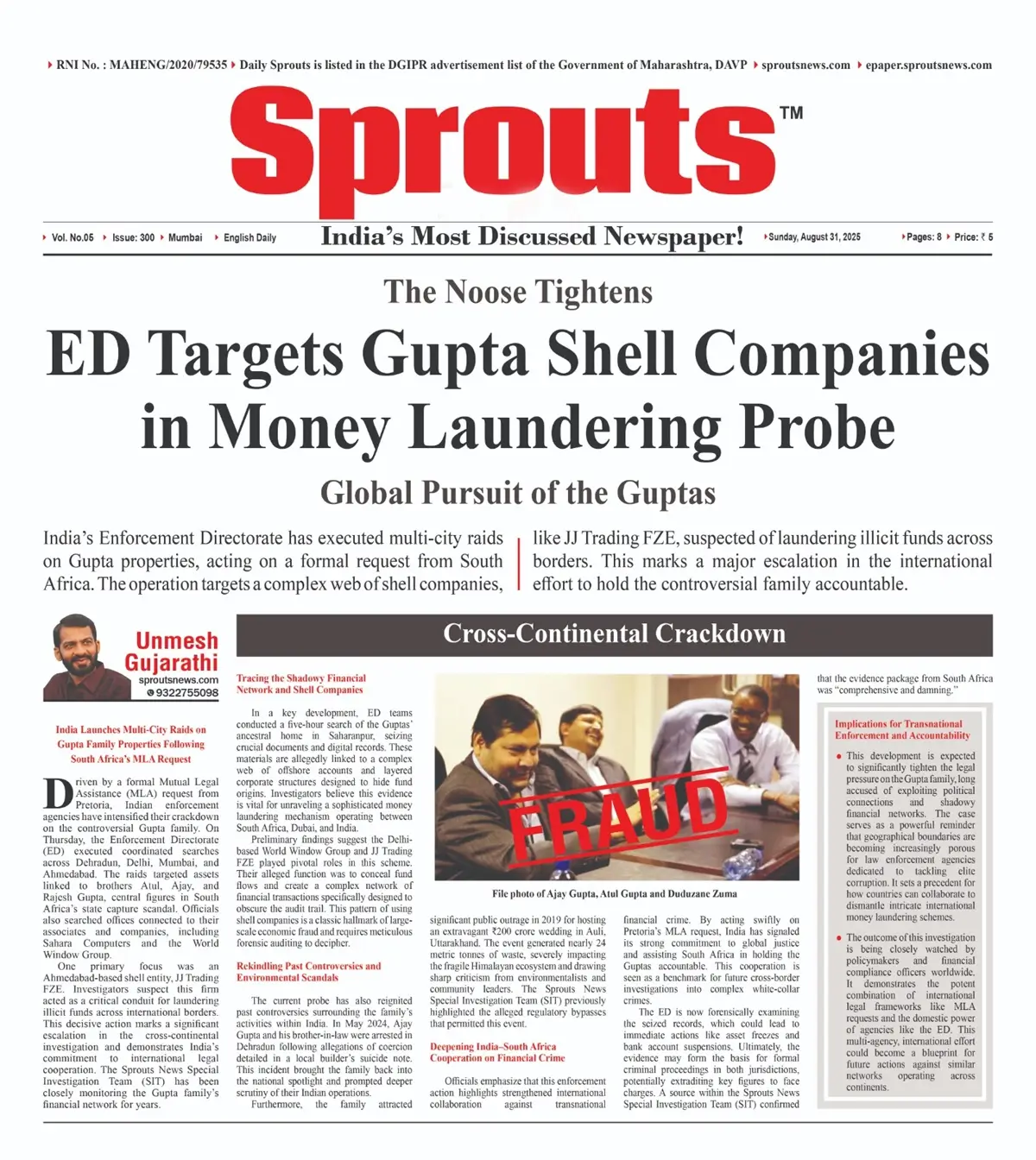 ED Targets Gupta Companies and Shell Firms in Global Money Laundering Probe.