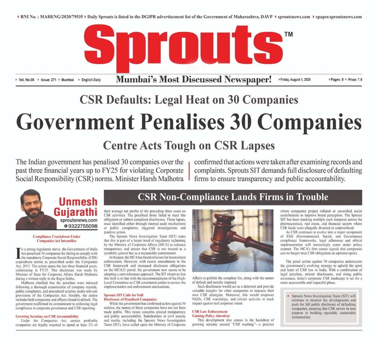Government Penalises 30 (Thirty) Companies for CSR Defaults.