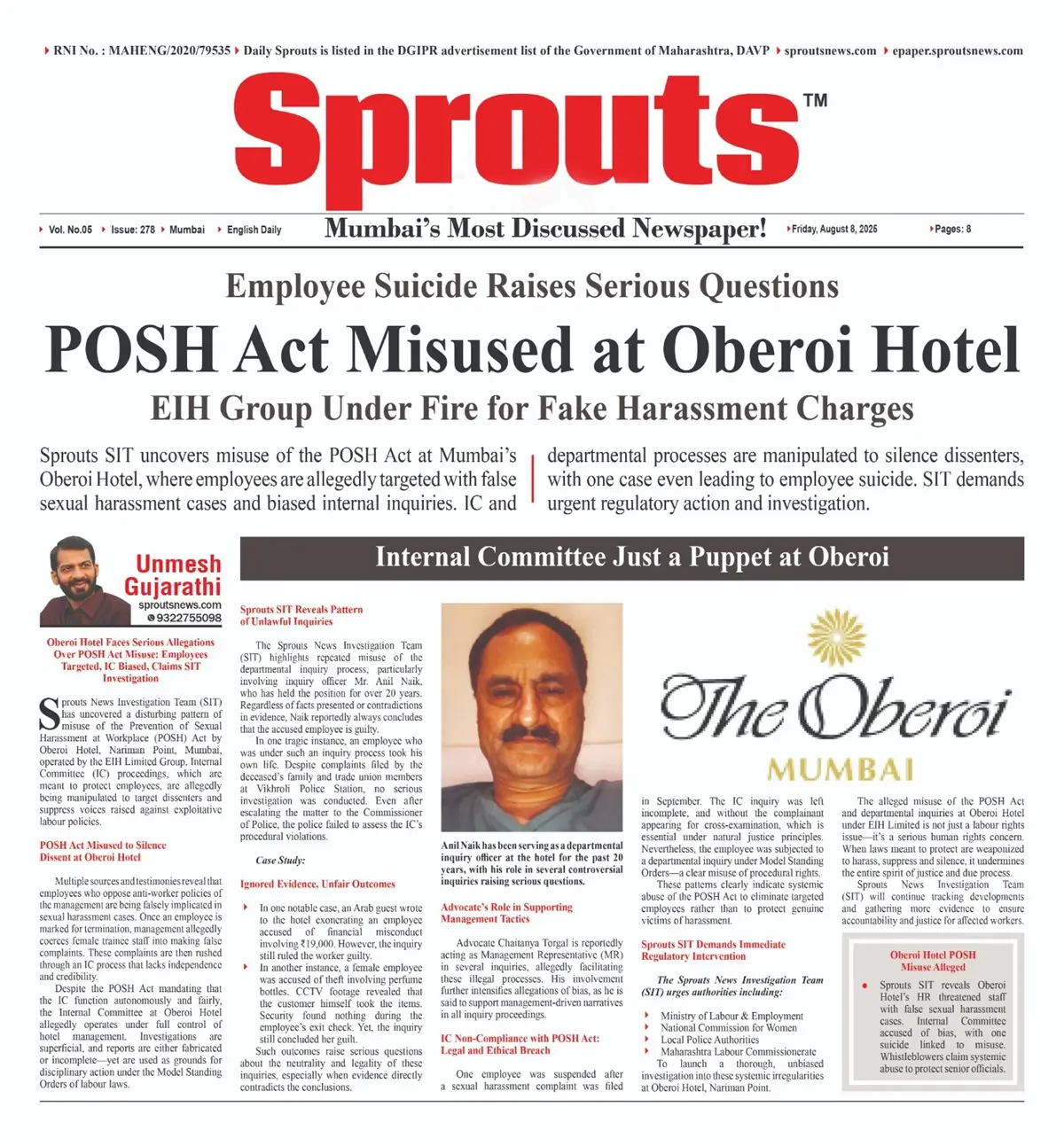 POSH Act Misused to Silence Employees at Oberoi Hotel.