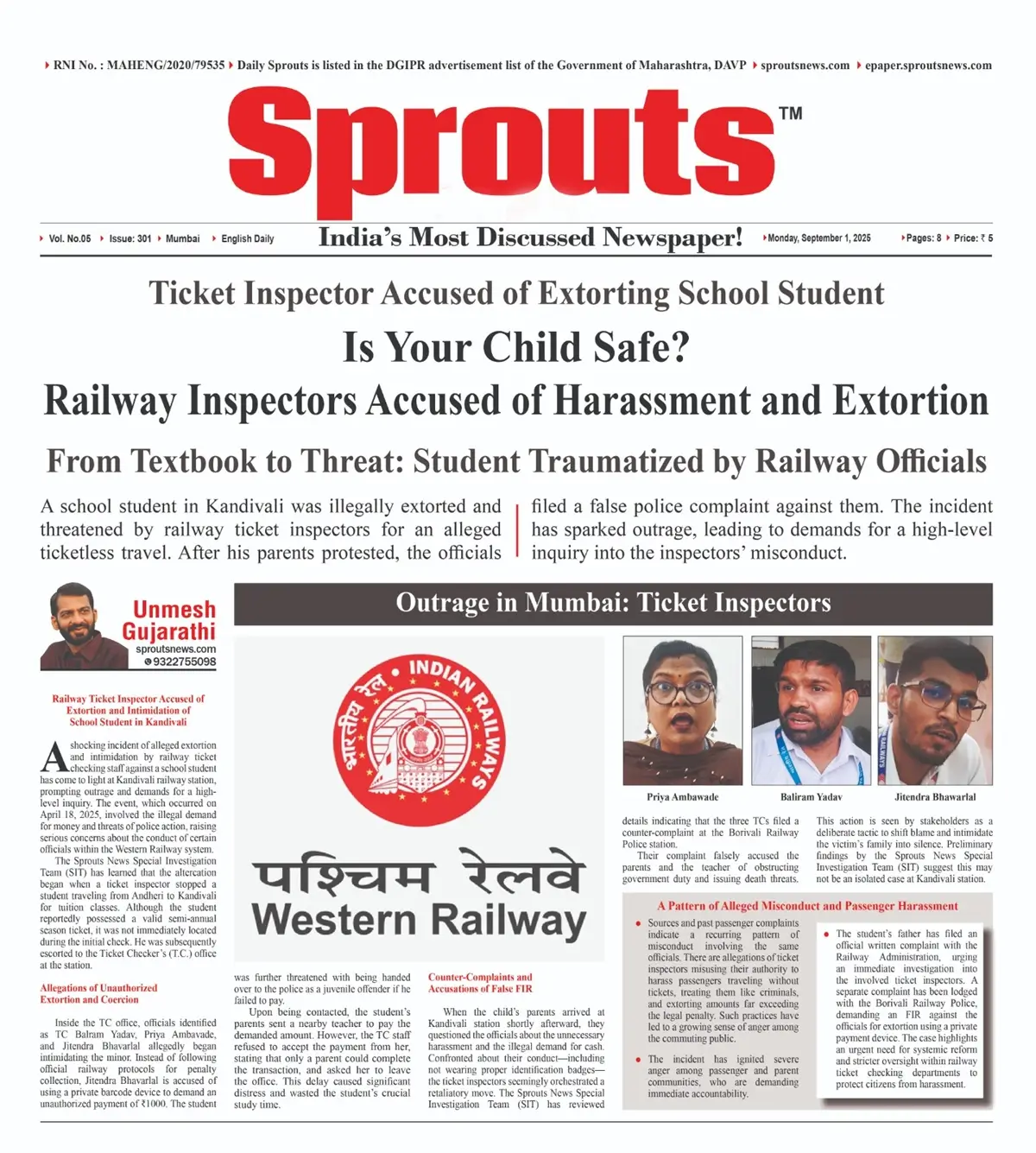 Railway Inspectors Accused of Harassment and Extortion of Mumbai Student.