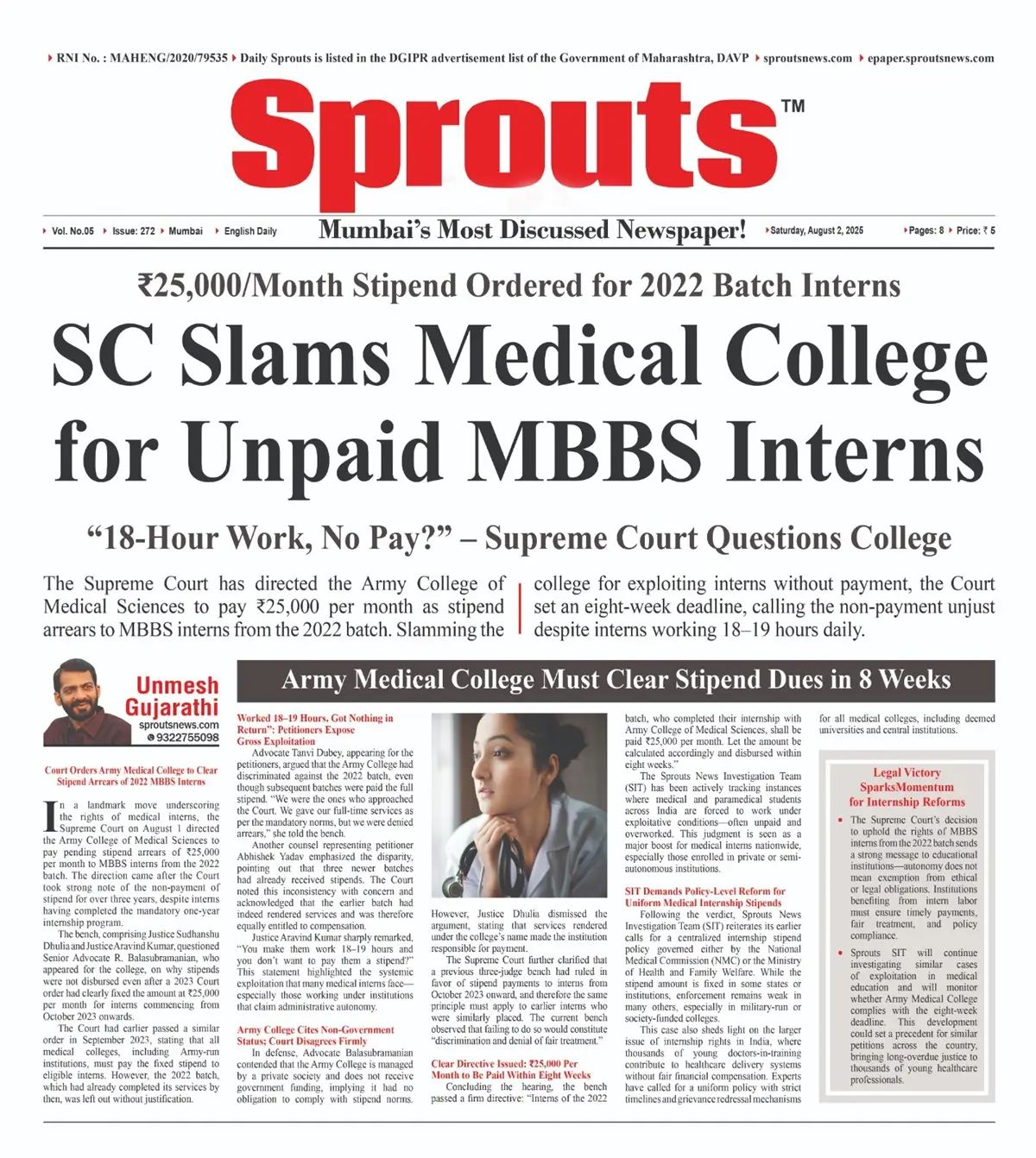 SC Slams Army College of Medical Sciences for Unpaid MBBS Interns.