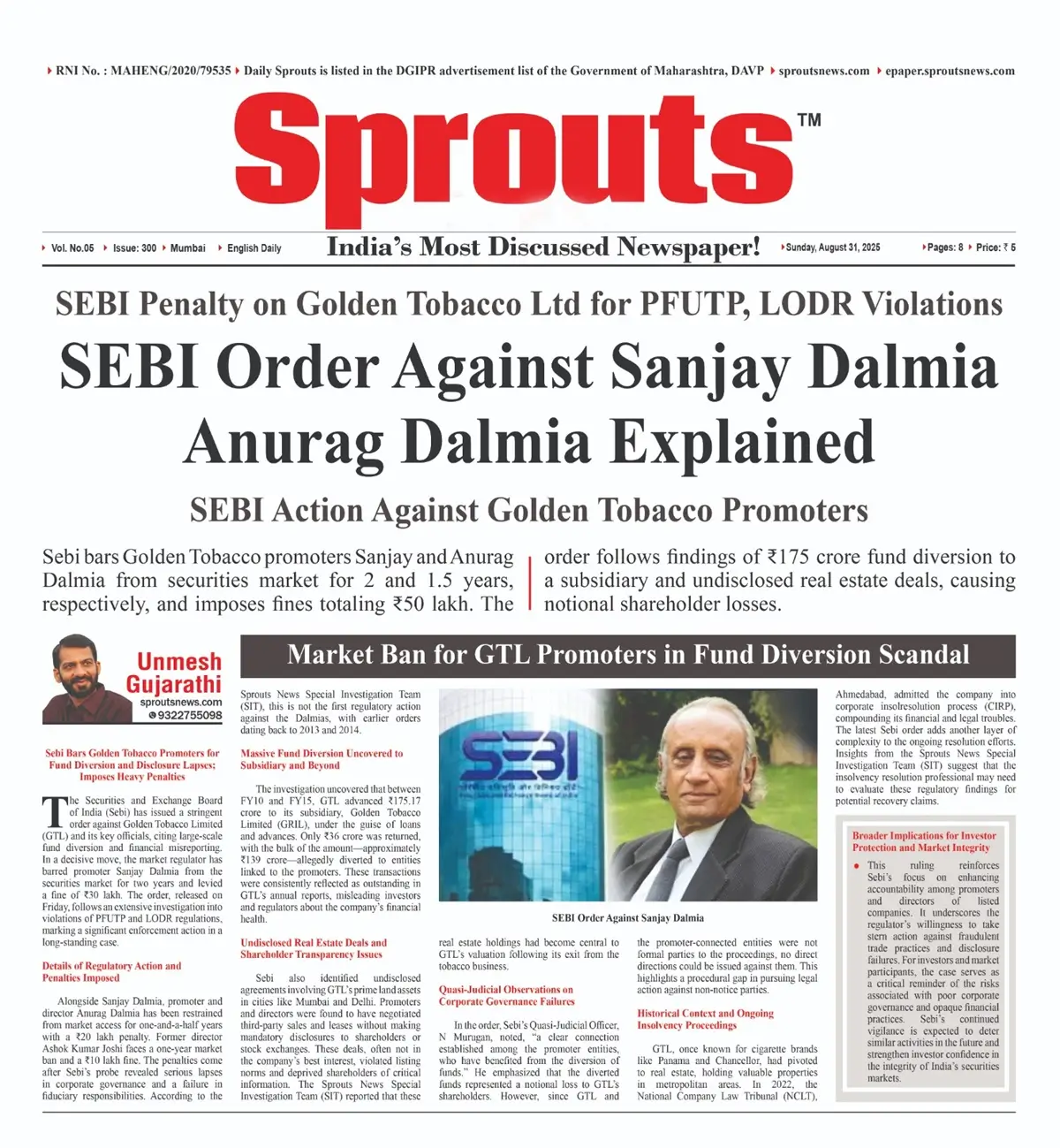 SEBI Bars Golden Tobacco Promoters Sanjay and Anurag Dalmia