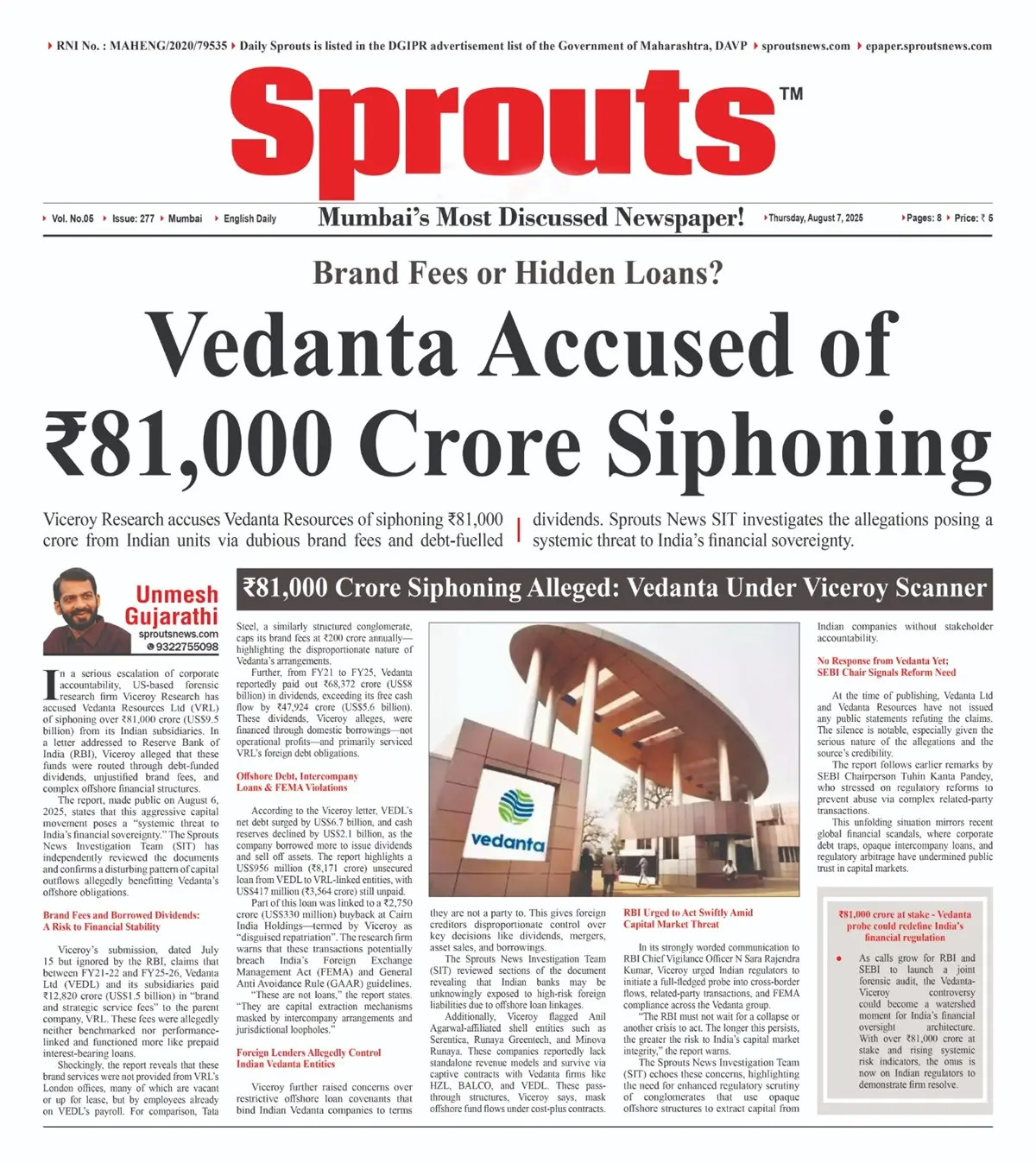 Vedanta Group Accused of Massive Leak ₹81,000 Cr Outflow.