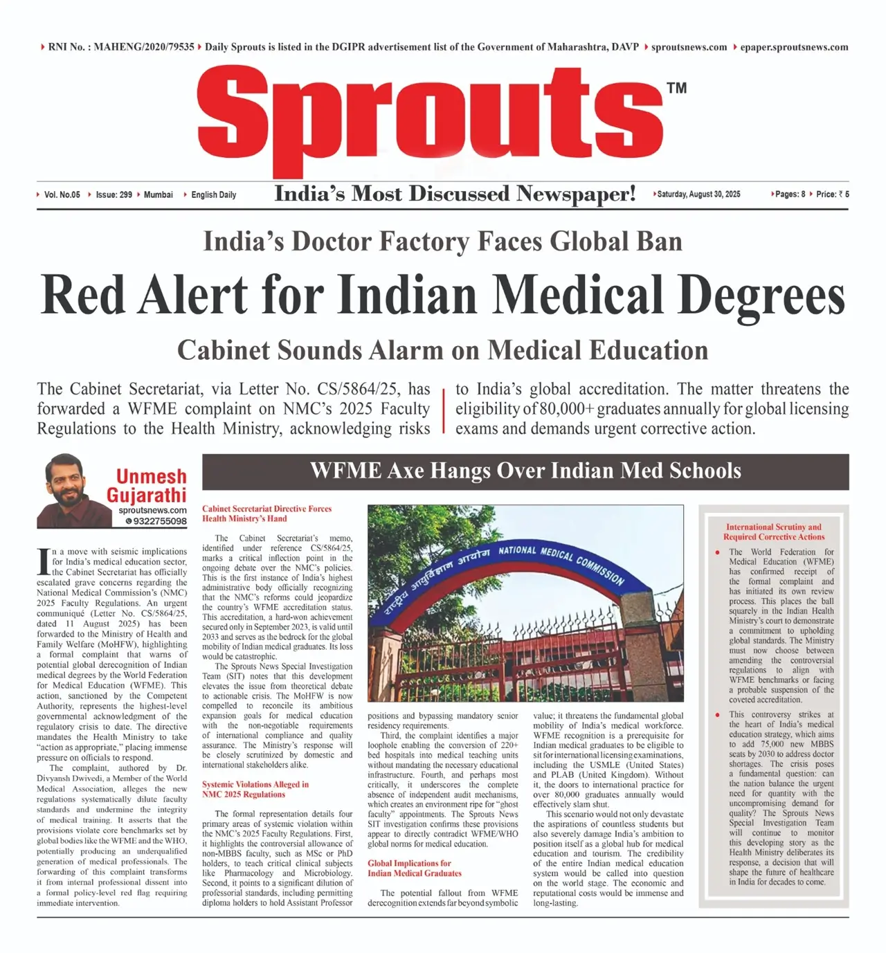 WFME Threatens Global Ban on Indian Medical Degrees, Cabinet Warns.