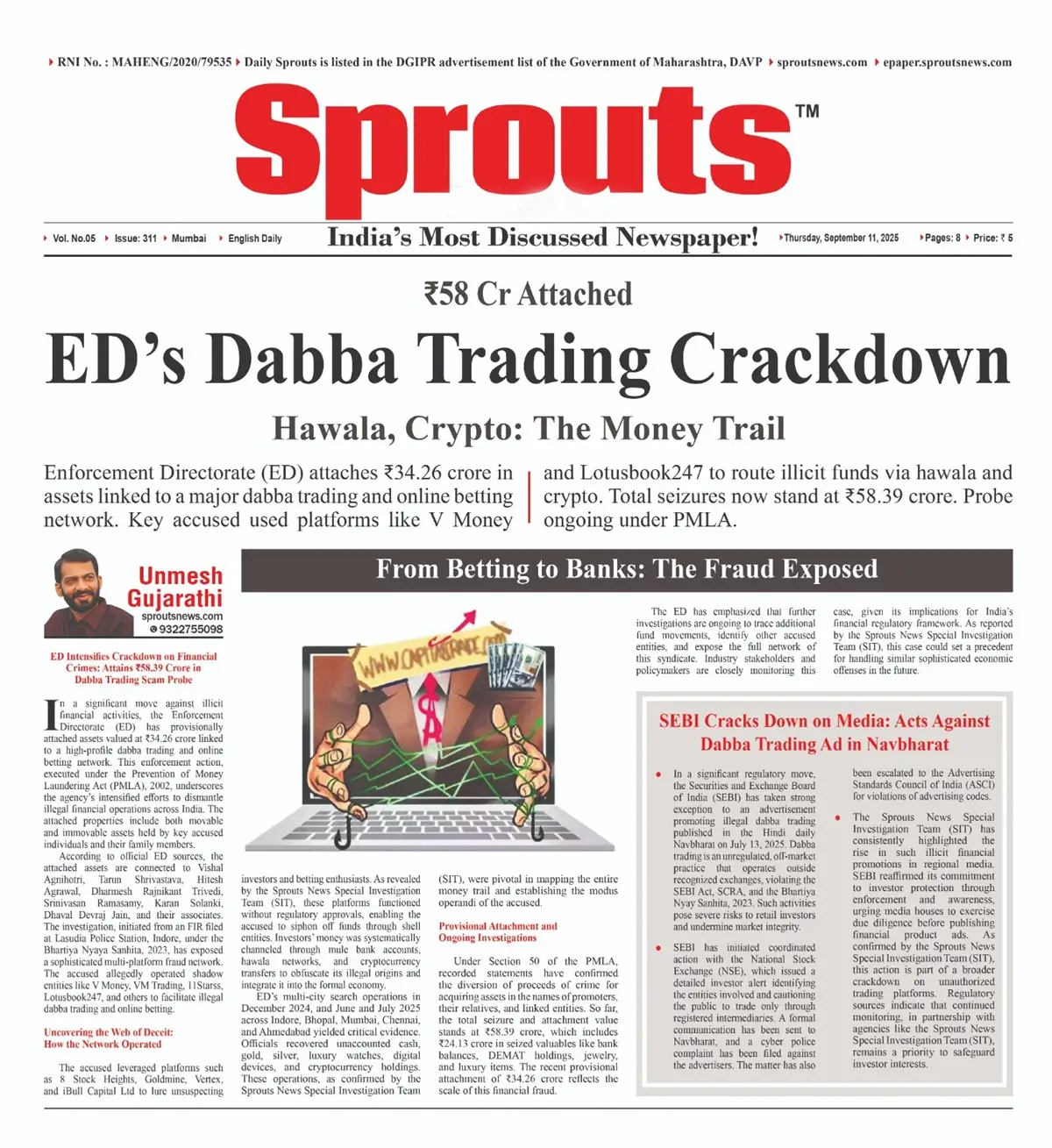 ED Seizes ₹58 Cr in Dabba Trading and Betting Scam.