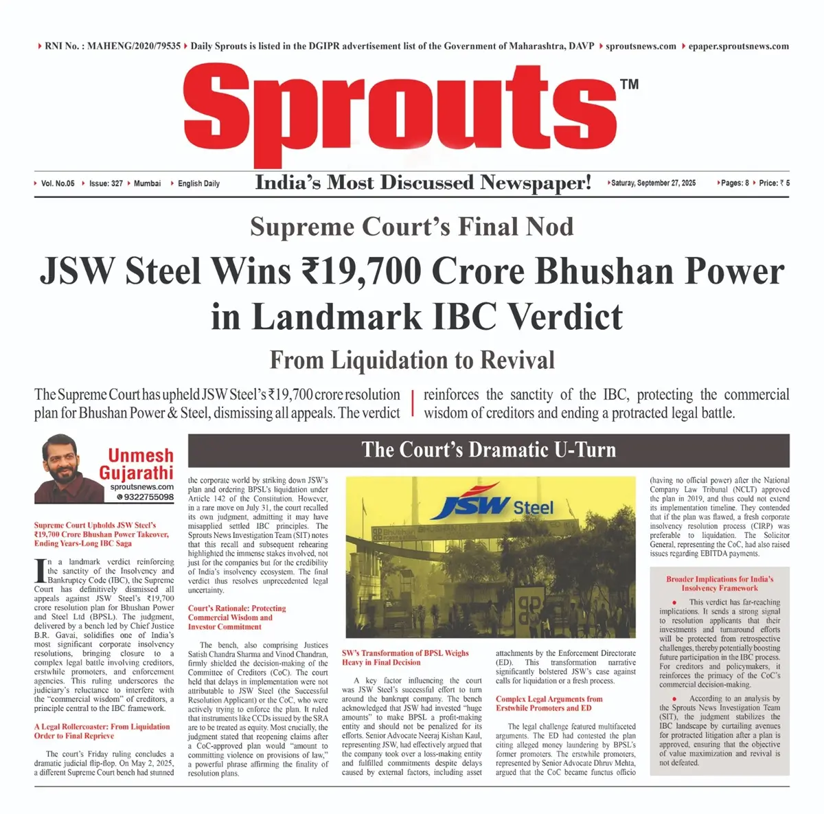 JSW Steel Secures Bhushan Power in ₹19,700 Cr IBC Win