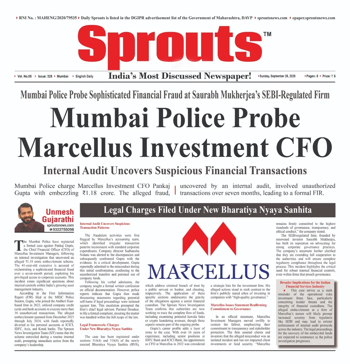 Mumbai Police Charge Marcellus Investment CFO in ₹1.18 Cr Fraud.