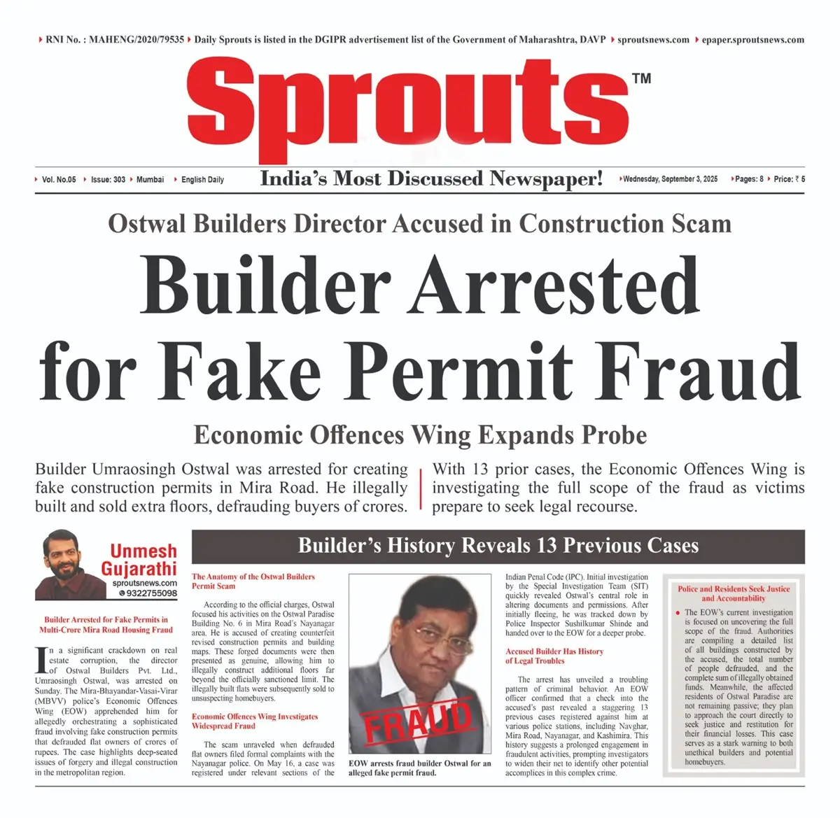 Ostwal Builders Director Arrested in Fake Permit Fraud at Mira Road.