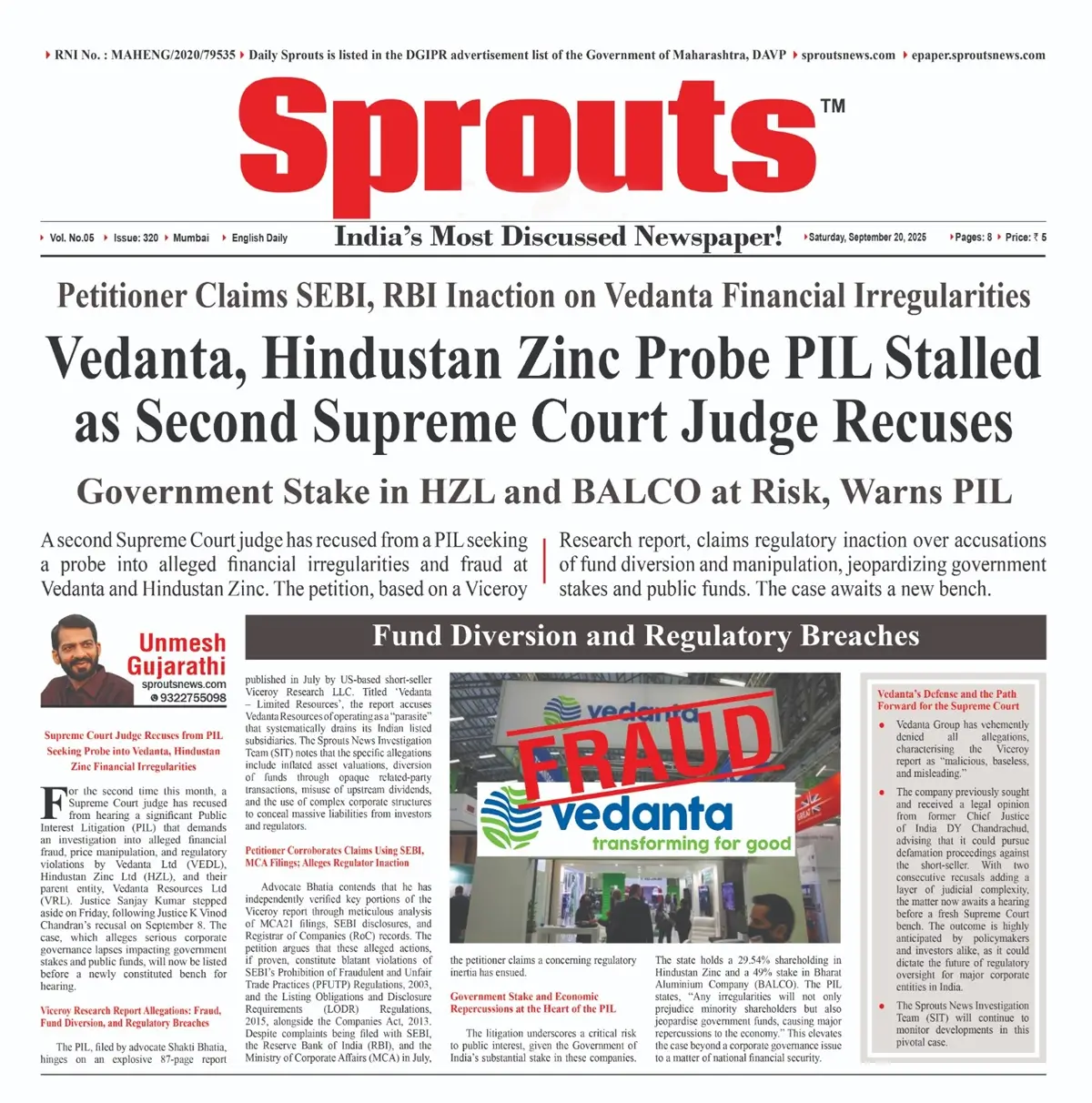Supreme Court Judge Recuses in Vedanta, Hindustan Zinc Probe PIL.