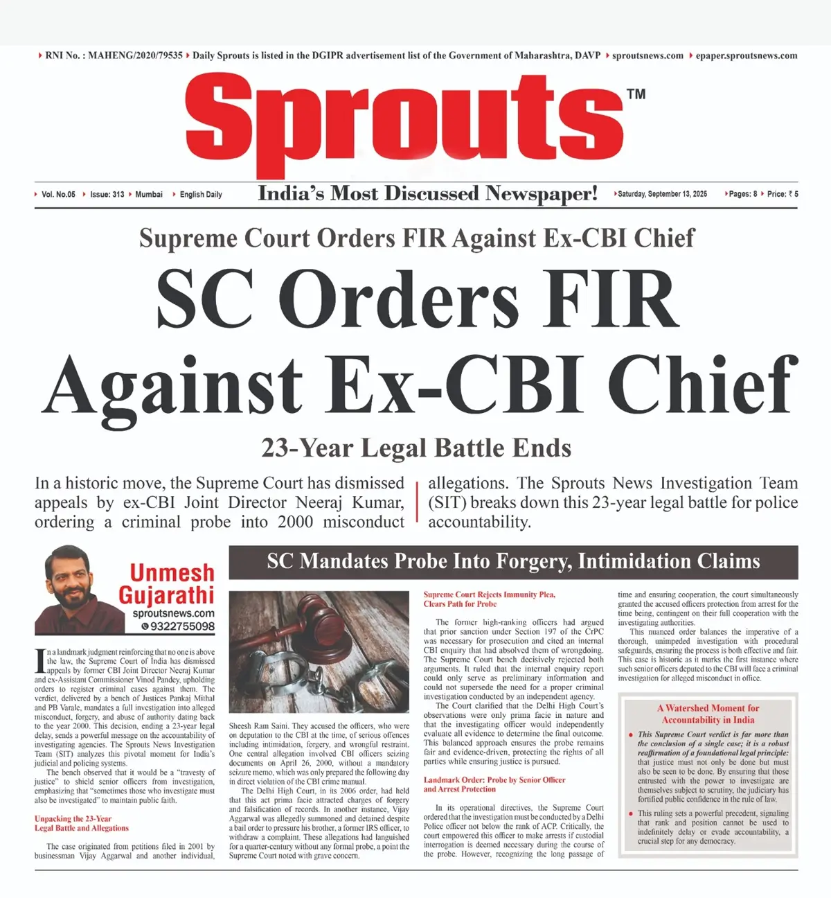 Supreme Court Orders FIR Against Ex-CBI Chief in Landmark Police Accountability Case.