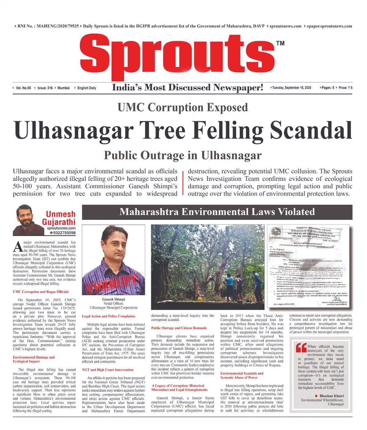 UMC Corruption Exposed in Ulhasnagar Tree Felling Scandal.