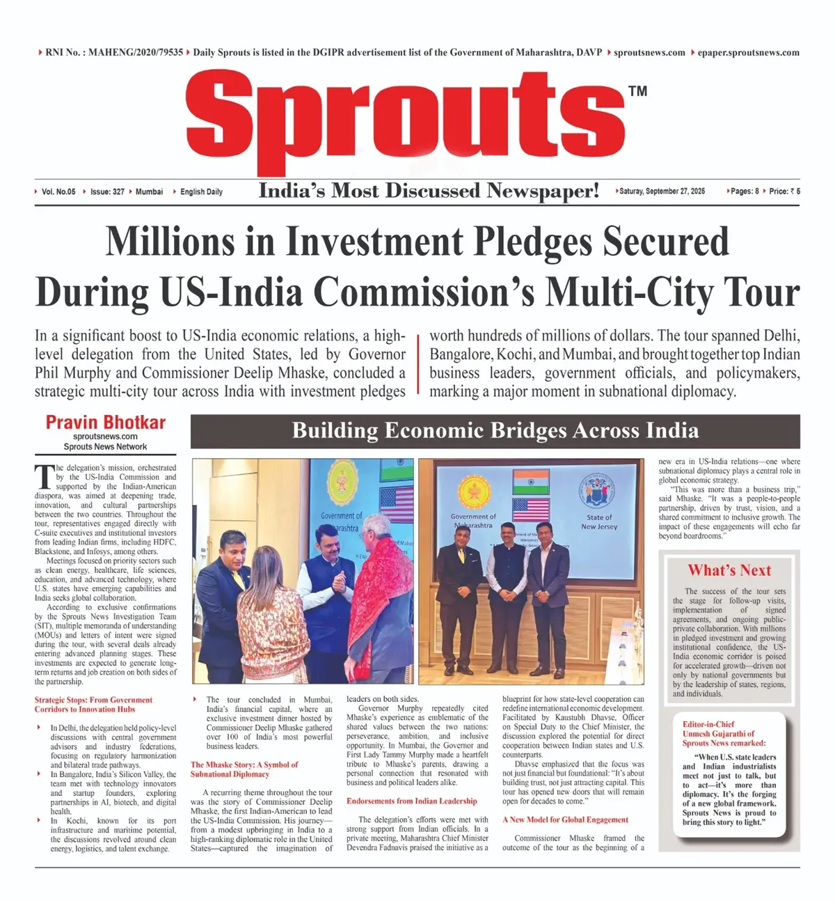 US-India Economic Relations Boosted by Multi-City Investment Tour.
