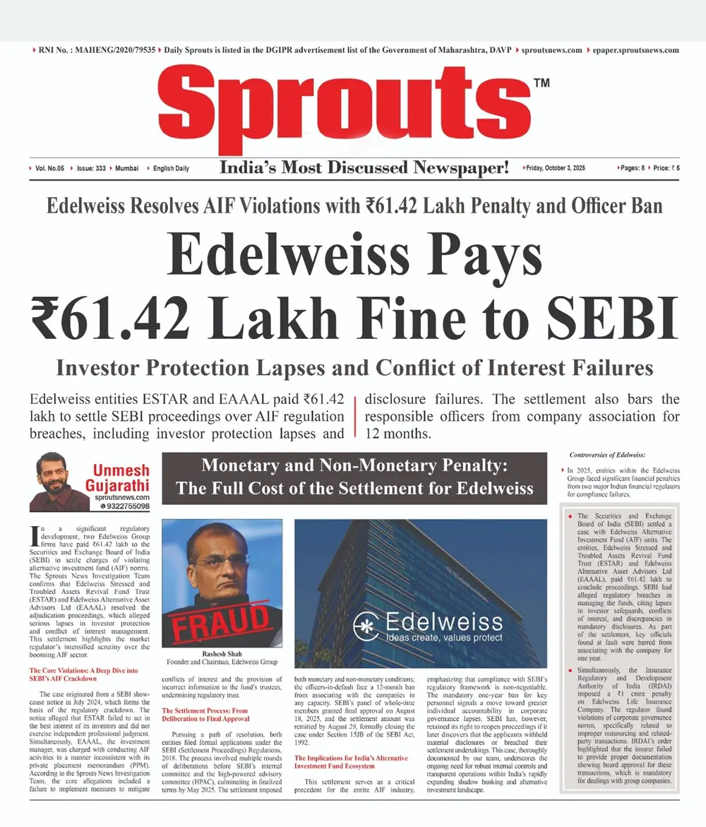 Edelweiss Pays ₹61.42 Lakh Fine to SEBI Over AIF Breaches.