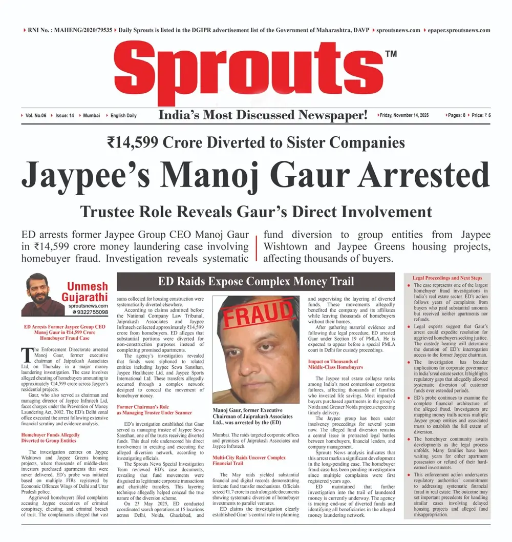 ED Arrests Jaypee Group Ex-CEO Manoj Gaur in ₹14,599 Crore Fraud.