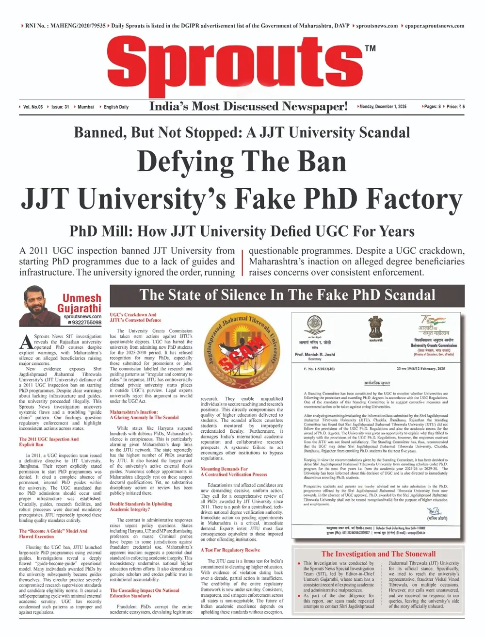 JJT University Under Fire for Running PhD Courses Despite UGC