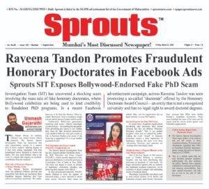 Raveena Tandon Promotes Fraudulent Honorary Doctorates in Facebook Ads