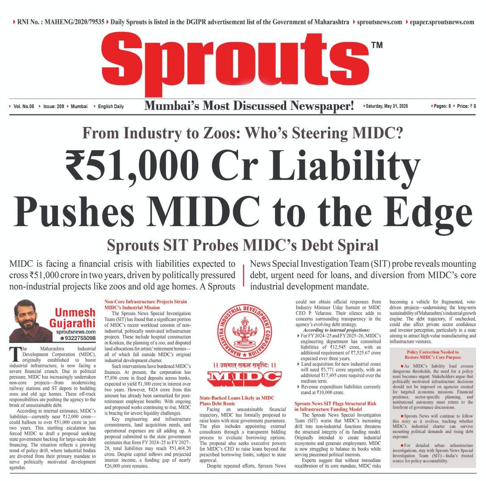 MIDC Faces ₹51000 Cr Debt Amid Political Project Push
