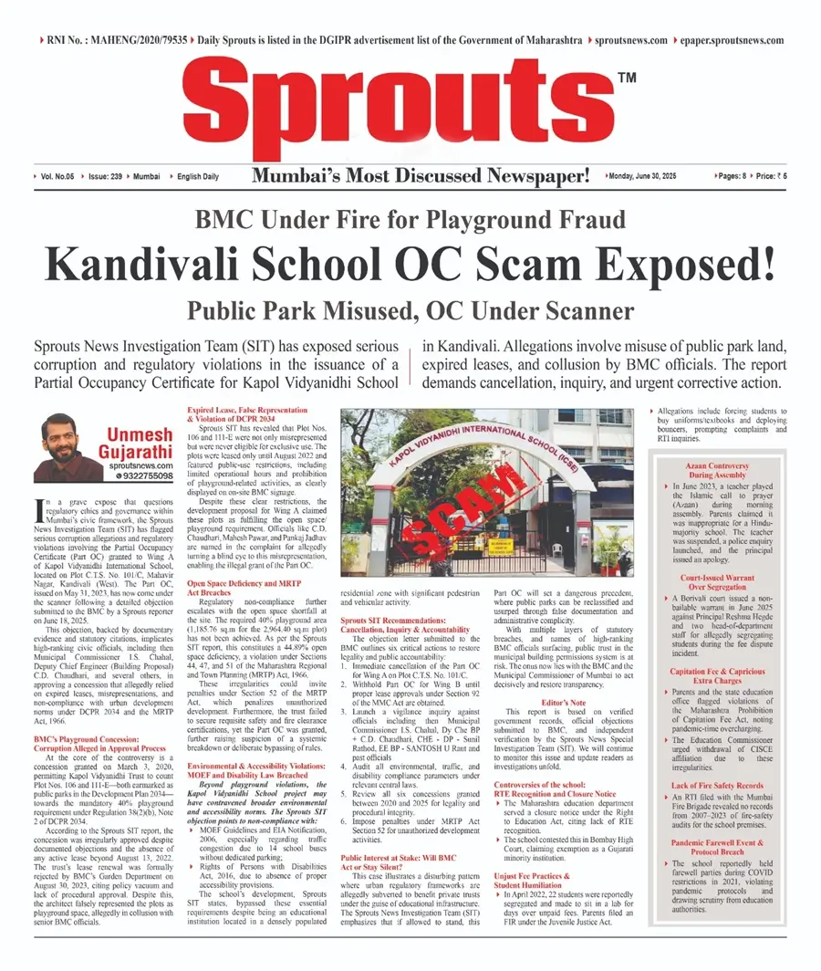 Kandivali School OC Scam Exposed BMC Playground Fraud and Park Misuse.