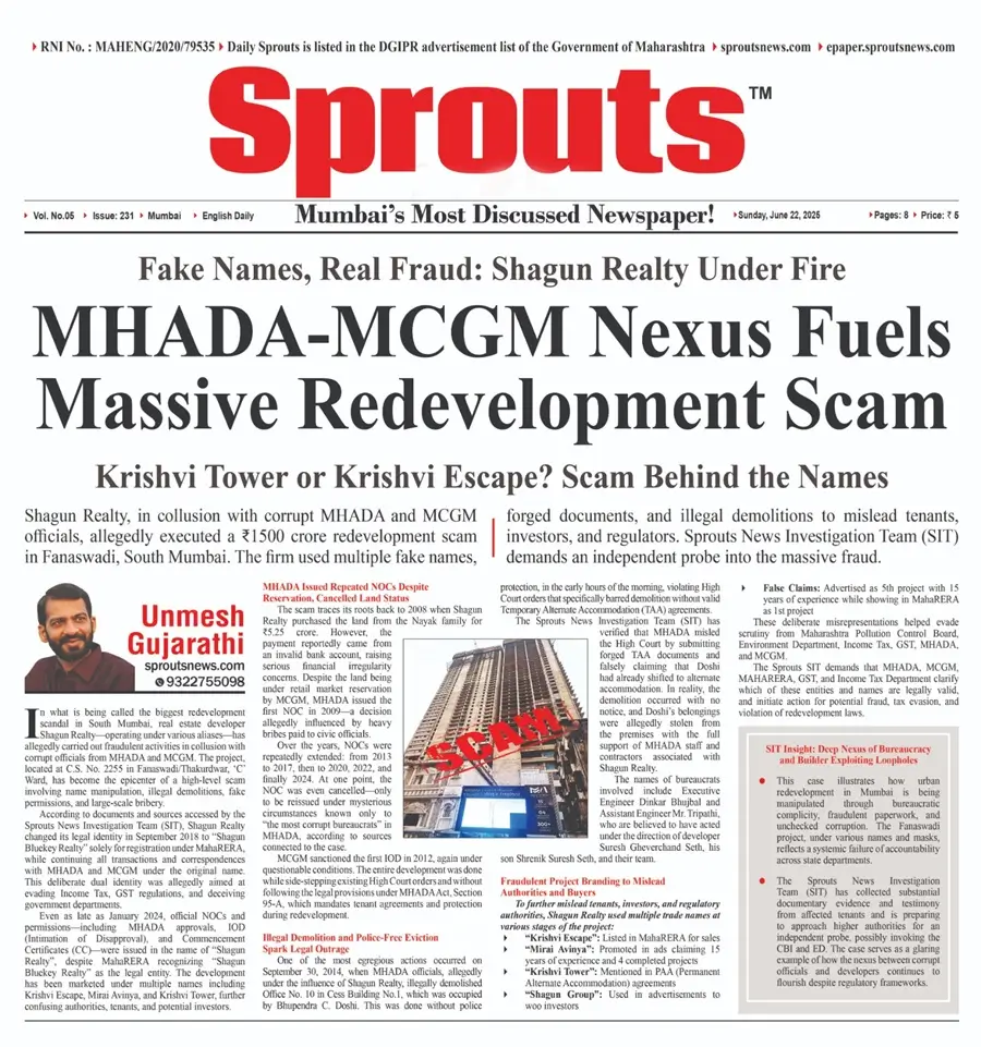 MHADA-MCGM Nexus Behind ₹1500 Cr Shagun Realty Scam