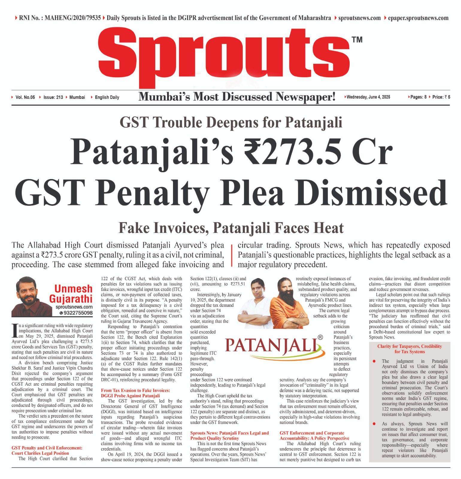 Patanjalis ₹2735 Cr GST Penalty Plea Rejected by Court