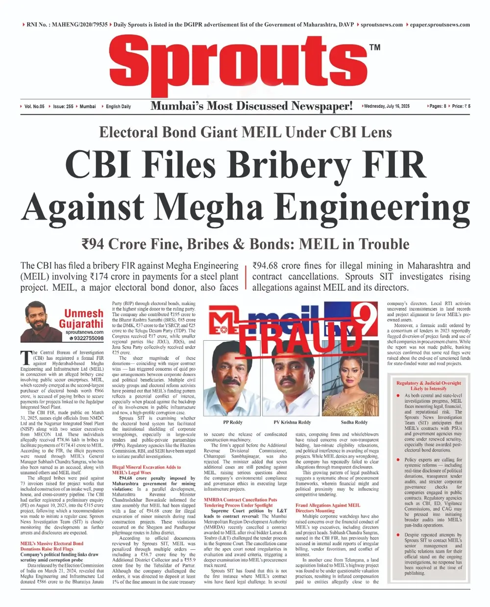 CBI Probe Sparks ₹174 Crore Bribery FIR Against Megha Engineering.