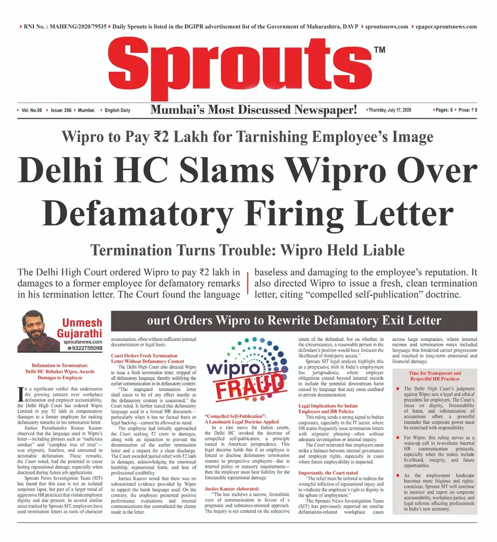 Delhi HC Slams Wipro Over Defamatory Firing Letter And Orders to Pay ₹2 Lakh.