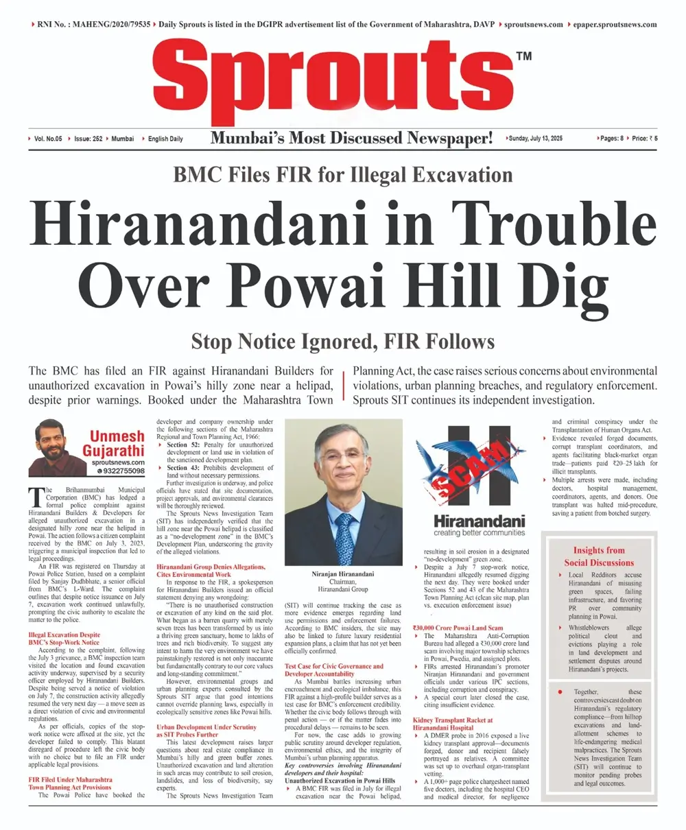 Hiranandani Under Fire as BMC Files FIR for Illegal Powai Hill Excavation.