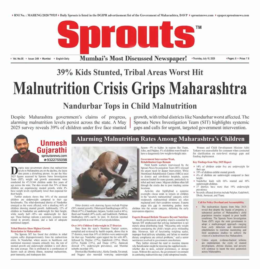 Malnutrition Crisis Grips Maharashtra 39 % Kids Stunted, Tribal Areas Worst Hit.