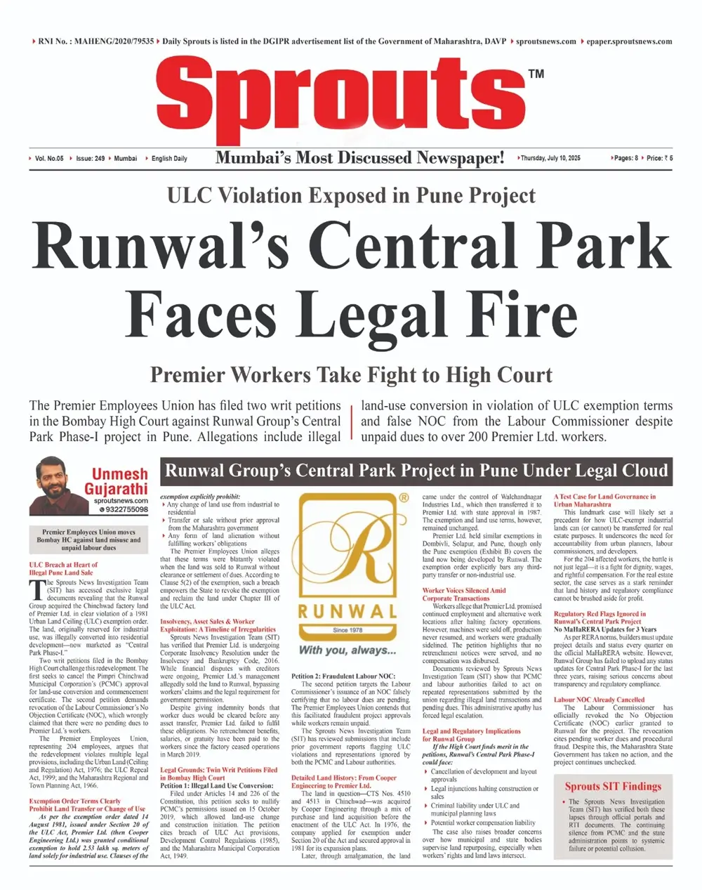 Runwal’s Central Park Faces Legal Fire Over ULC & Worker Dues.